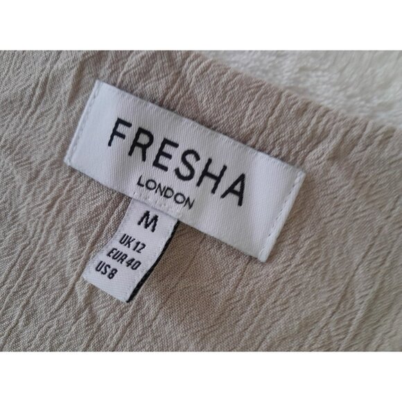 Womens Boho Tiered Cottagecore Prairie Peasant Midi Dress Minimalist Beige Sz 8 - Picture 5 of 8